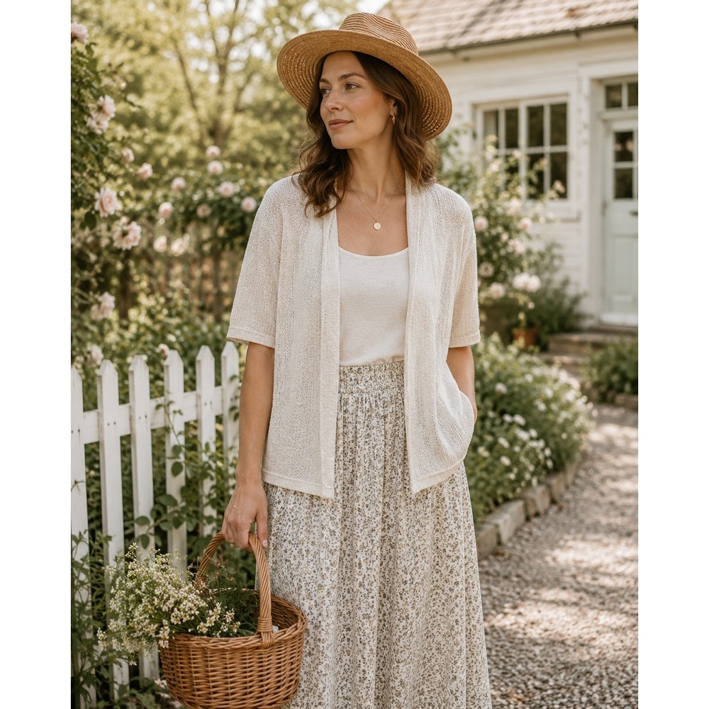 J Jill Linen Cotton Open Front Cardigan XL White Coastal Cottagecore Minimalist